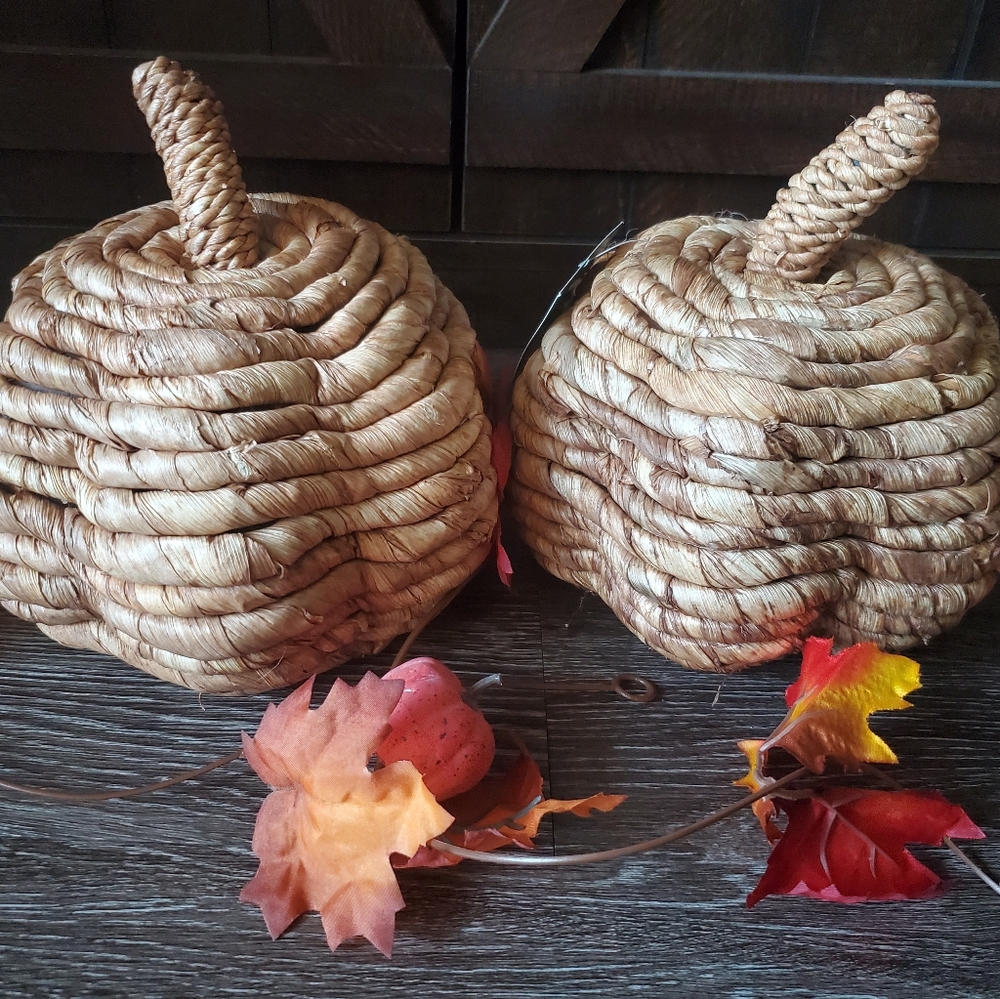 woven corn husk pumpkin set home decor thanksgiving